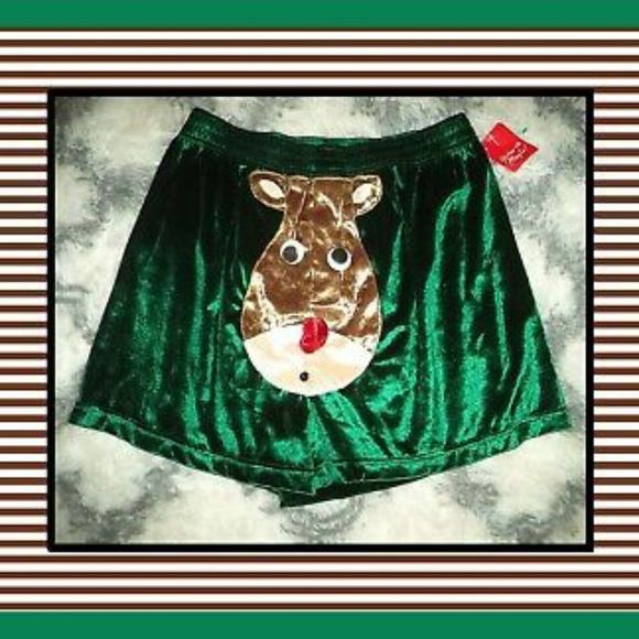 CHRISTMAS BOXERS VELOUR SHORTS-REINDEER FUNNY NOVELTY GOOGLY EYES~MENS SIZE L - Picture 1 of 5